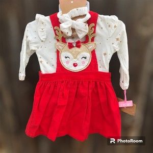 NWT girls corduroy raindeer jumper overall holiday dress set size 12 months k14